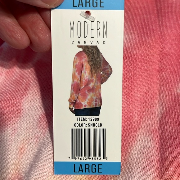 Sweatshirt Womens Large Tie Dye Caffeine Modern Canvas Pink Peach Pullover - Picture 6 of 10